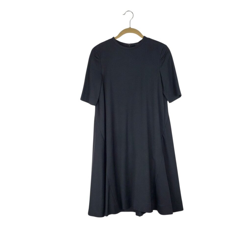 COS A-Line Dress Black Short Sleeve Tent Swing Viscose Modest Minimalist Size 2
